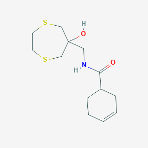 molecular formula C13H21NO2S2 B2582959 N-[(6-Hydroxy-1,4-dithiepan-6-yl)methyl]cyclohex-3-ene-1-carboxamide CAS No. 2415521-32-1
