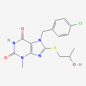 molecular formula C16H17ClN4O3S B2582968 7-(4-chlorobenzyl)-8-((2-hydroxypropyl)thio)-3-methyl-1H-purine-2,6(3H,7H)-dione CAS No. 313479-85-5