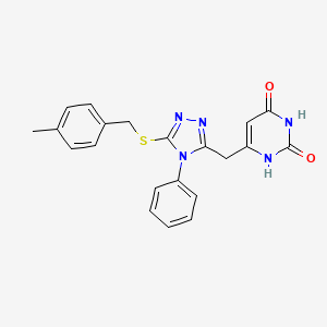 molecular formula C21H19N5O2S B2582974 6-[[5-[(4-methylphenyl)methylsulfanyl]-4-phenyl-1,2,4-triazol-3-yl]methyl]-1H-pyrimidine-2,4-dione CAS No. 852047-19-9