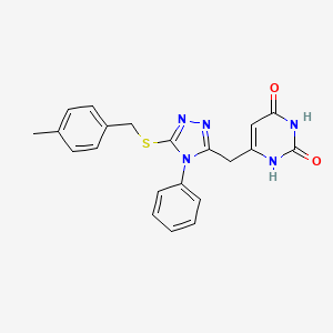 molecular formula C21H19N5O2S B2582974 6-[(5-{[(4-methylphenyl)methyl]sulfanyl}-4-phenyl-4H-1,2,4-triazol-3-yl)methyl]-1,2,3,4-tetrahydropyrimidine-2,4-dione CAS No. 852047-19-9