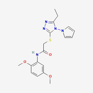 molecular formula C18H21N5O3S B2582979 N-(2,5-dimethoxyphenyl)-2-{[5-ethyl-4-(1H-pyrrol-1-yl)-4H-1,2,4-triazol-3-yl]sulfanyl}acetamide CAS No. 896293-32-6