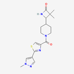 molecular formula C18H23N5O2S B2582993 3,3-Dimethyl-4-[1-[2-(1-methylpyrazol-4-yl)-1,3-thiazole-4-carbonyl]piperidin-4-yl]azetidin-2-one CAS No. 1948245-50-8