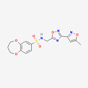 molecular formula C16H16N4O6S B2582995 N-((3-(5-methylisoxazol-3-yl)-1,2,4-oxadiazol-5-yl)methyl)-3,4-dihydro-2H-benzo[b][1,4]dioxepine-7-sulfonamide CAS No. 1902992-72-6