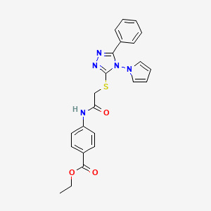 molecular formula C23H21N5O3S B2583011 4-[({[5-苯基-4-(1H-吡咯-1-基)-4H-1,2,4-三唑-3-基]硫代}乙酰)氨基]苯甲酸乙酯 CAS No. 896296-78-9