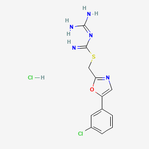 molecular formula C12H13Cl2N5OS B2583030 [5-(3-Chlorophenyl)-1,3-oxazol-2-yl]methyl N-(diaminomethylidene)carbamimidothioate;hydrochloride CAS No. 2288032-81-3