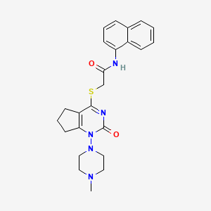 molecular formula C24H27N5O2S B2583040 2-((1-(4-甲基哌嗪-1-基)-2-氧代-2,5,6,7-四氢-1H-环戊[d]嘧啶-4-基)硫代)-N-(萘-1-基)乙酰胺 CAS No. 899993-03-4