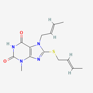molecular formula C14H18N4O2S B2583113 7-[(E)-but-2-enyl]-8-[(E)-but-2-enyl]sulfanyl-3-methylpurine-2,6-dione CAS No. 304880-78-2