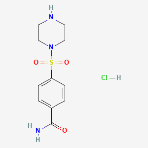 molecular formula C11H16ClN3O3S B2583130 4-(Piperazine-1-sulfonyl)benzamide hydrochloride CAS No. 1052547-95-1