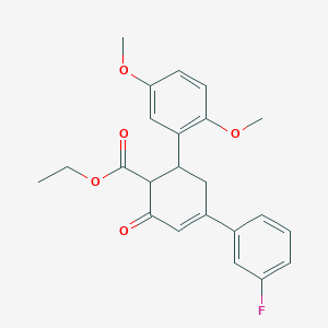 molecular formula C23H23FO5 B2583133 Ethyl 6-(2,5-dimethoxyphenyl)-4-(3-fluorophenyl)-2-oxocyclohex-3-ene-1-carboxylate CAS No. 1798443-35-2