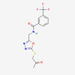 molecular formula C14H12F3N3O3S B2583152 N-[[5-(2-oxopropylsulfanyl)-1,3,4-oxadiazol-2-yl]methyl]-3-(trifluoromethyl)benzamide CAS No. 941899-08-7