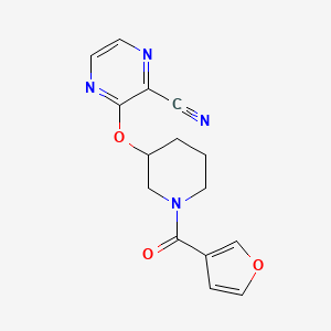 molecular formula C15H14N4O3 B2583176 3-((1-(呋喃-3-羰基)哌啶-3-基)氧基)吡嗪-2-腈 CAS No. 2034503-59-6