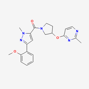molecular formula C21H23N5O3 B2583178 4-({1-[3-(2-methoxyphenyl)-1-methyl-1H-pyrazole-5-carbonyl]pyrrolidin-3-yl}oxy)-2-methylpyrimidine CAS No. 2097932-98-2