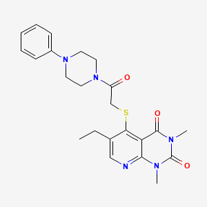 molecular formula C23H27N5O3S B2583181 6-ethyl-1,3-dimethyl-5-((2-oxo-2-(4-phenylpiperazin-1-yl)ethyl)thio)pyrido[2,3-d]pyrimidine-2,4(1H,3H)-dione CAS No. 941966-06-9