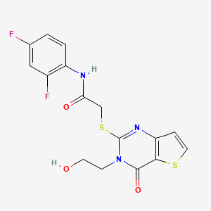 molecular formula C16H13F2N3O3S2 B2583186 N-(2,4-difluorophenyl)-2-((3-(2-hydroxyethyl)-4-oxo-3,4-dihydrothieno[3,2-d]pyrimidin-2-yl)thio)acetamide CAS No. 1798672-25-9