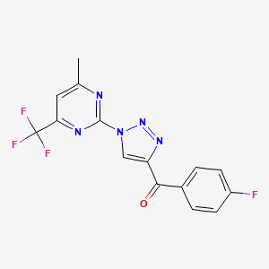 molecular formula C15H9F4N5O B2583193 （4-氟苯基）-1-（4-甲基-6-（三氟甲基）-2-嘧啶基）-1H-1,2,3-三唑-4-基甲基酮 CAS No. 861211-62-3