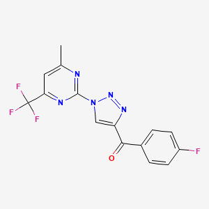 molecular formula C15H9F4N5O B2583193 (4-フルオロフェニル){1-[4-メチル-6-(トリフルオロメチル)-2-ピリミジニル]-1H-1,2,3-トリアゾール-4-イル}メタノン CAS No. 861211-62-3