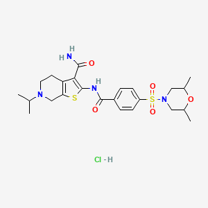 molecular formula C24H33ClN4O5S2 B2583195 2-(4-((2,6-Dimethylmorpholino)sulfonyl)benzamido)-6-isopropyl-4,5,6,7-tetrahydrothieno[2,3-c]pyridine-3-carboxamide hydrochloride CAS No. 1216668-29-9