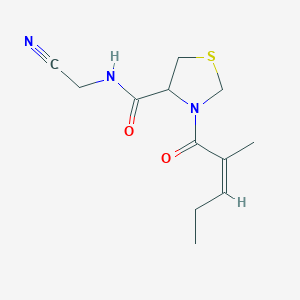 molecular formula C12H17N3O2S B2583197 N-(氰基甲基)-3-[(Z)-2-甲基戊-2-烯酰]-1,3-噻唑烷-4-甲酰胺 CAS No. 1334022-64-8