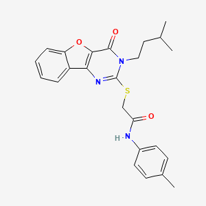 molecular formula C24H25N3O3S B2583199 2-{[3-(3-methylbutyl)-4-oxo-3,4-dihydro[1]benzofuro[3,2-d]pyrimidin-2-yl]sulfanyl}-N-(4-methylphenyl)acetamide CAS No. 899942-09-7
