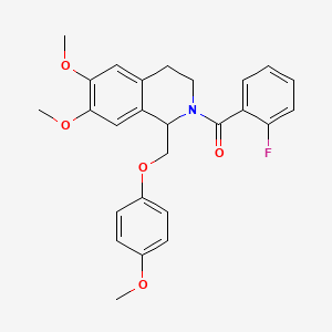 molecular formula C26H26FNO5 B2583214 (6,7-二甲氧基-1-((4-甲氧基苯氧基)甲基)-3,4-二氢异喹啉-2(1H)-基)(2-氟苯基)甲酮 CAS No. 486427-41-2