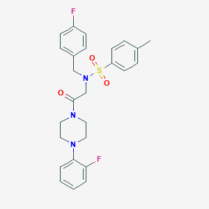 molecular formula C26H27F2N3O3S B258322 N-(4-fluorobenzyl)-N-{2-[4-(2-fluorophenyl)piperazin-1-yl]-2-oxoethyl}-4-methylbenzenesulfonamide 