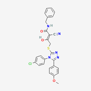 (Z)-N-Benzyl-4-[[4-(4-chlorophenyl)-5-(4-methoxyphenyl)-1,2,4-triazol-3-yl]sulfanyl]-2-cyano-3-hydroxybut-2-enamide