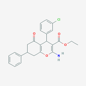 molecular formula C24H22ClNO4 B258325 ethyl 2-amino-4-(3-chlorophenyl)-5-oxo-7-phenyl-5,6,7,8-tetrahydro-4H-chromene-3-carboxylate 