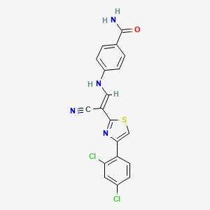 molecular formula C19H12Cl2N4OS B2583256 (E)-4-((2-cyano-2-(4-(2,4-dichlorophenyl)thiazol-2-yl)vinyl)amino)benzamide CAS No. 477305-31-0