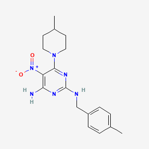 molecular formula C18H24N6O2 B2583261 N2-(4-methylbenzyl)-6-(4-methylpiperidin-1-yl)-5-nitropyrimidine-2,4-diamine CAS No. 587008-28-4