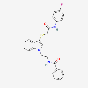 molecular formula C25H22FN3O2S B2583262 N-(2-(3-((2-((4-fluorophenyl)amino)-2-oxoethyl)thio)-1H-indol-1-yl)ethyl)benzamide CAS No. 532969-69-0