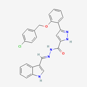 molecular formula C26H20ClN5O2 B2583272 (E)-N'-((1H-indol-3-yl)methylene)-3-(2-((4-chlorobenzyl)oxy)phenyl)-1H-pyrazole-5-carbohydrazide CAS No. 1285502-64-8