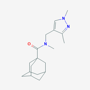 molecular formula C18H27N3O B258328 N-[(1,3-dimethyl-1H-pyrazol-4-yl)methyl]-N-methyl-1-adamantanecarboxamide 