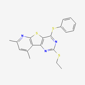 molecular formula C19H17N3S3 B2583295 2-(Ethylsulfanyl)-7,9-dimethyl-4-(phenylsulfanyl)pyrido[3',2':4,5]thieno[3,2-d]pyrimidine CAS No. 478065-74-6