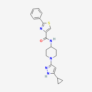 molecular formula C21H23N5OS B2583305 N-(1-(5-cyclopropyl-1H-pyrazol-3-yl)piperidin-4-yl)-2-phenylthiazole-4-carboxamide CAS No. 2034209-98-6