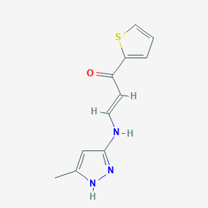 molecular formula C11H11N3OS B2583311 (E)-3-[(5-methyl-1H-pyrazol-3-yl)amino]-1-thiophen-2-ylprop-2-en-1-one CAS No. 1037568-71-0