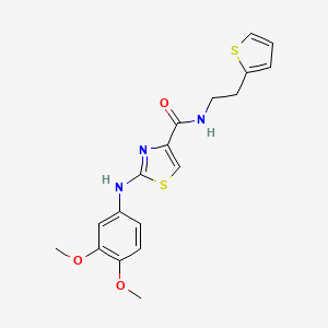 molecular formula C18H19N3O3S2 B2583320 2-((3,4-dimethoxyphenyl)amino)-N-(2-(thiophen-2-yl)ethyl)thiazole-4-carboxamide CAS No. 1207059-93-5