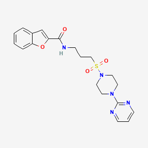 molecular formula C20H23N5O4S B2583332 N-(3-((4-(pyrimidin-2-yl)piperazin-1-yl)sulfonyl)propyl)benzofuran-2-carboxamide CAS No. 1021221-79-3