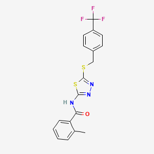 molecular formula C18H14F3N3OS2 B2583356 2-methyl-N-(5-((4-(trifluoromethyl)benzyl)thio)-1,3,4-thiadiazol-2-yl)benzamide CAS No. 392301-30-3