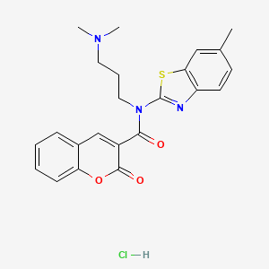 molecular formula C23H24ClN3O3S B2583357 N-(3-(dimethylamino)propyl)-N-(6-methylbenzo[d]thiazol-2-yl)-2-oxo-2H-chromene-3-carboxamide hydrochloride CAS No. 1052538-19-8