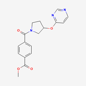 molecular formula C17H17N3O4 B2583380 Methyl 4-(3-(pyrimidin-4-yloxy)pyrrolidine-1-carbonyl)benzoate CAS No. 2034297-00-0