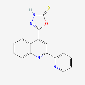 molecular formula C16H10N4OS B2583393 5-[2-(Pyridin-2-yl)quinolin-4-yl]-1,3,4-oxadiazole-2-thiol CAS No. 726154-95-6