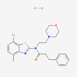molecular formula C23H27Cl2N3O2S B2583426 N-(7-chloro-4-methylbenzo[d]thiazol-2-yl)-N-(2-morpholinoethyl)-3-phenylpropanamide hydrochloride CAS No. 1327520-07-9