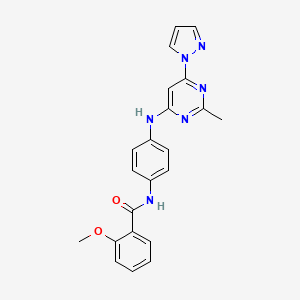 molecular formula C22H20N6O2 B2583428 2-methoxy-N-(4-((2-methyl-6-(1H-pyrazol-1-yl)pyrimidin-4-yl)amino)phenyl)benzamide CAS No. 1206998-02-8