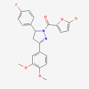 molecular formula C22H18BrFN2O4 B2583441 (5-Bromofuran-2-yl)-[5-(3,4-dimethoxyphenyl)-3-(4-fluorophenyl)-3,4-dihydropyrazol-2-yl]methanone CAS No. 402950-79-2