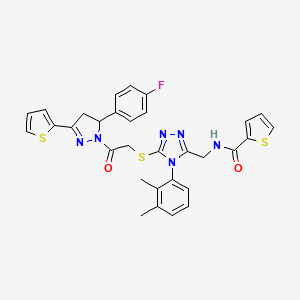 molecular formula C31H27FN6O2S3 B2583446 N-((4-(2,3-dimethylphenyl)-5-((2-(5-(4-fluorophenyl)-3-(thiophen-2-yl)-4,5-dihydro-1H-pyrazol-1-yl)-2-oxoethyl)thio)-4H-1,2,4-triazol-3-yl)methyl)thiophene-2-carboxamide CAS No. 362508-38-1