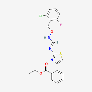 molecular formula C20H17ClFN3O3S B2583484 ethyl 2-{2-[(E)-N'-[(2-chloro-6-fluorophenyl)methoxy]imidamido]-1,3-thiazol-4-yl}benzoate CAS No. 250713-85-0