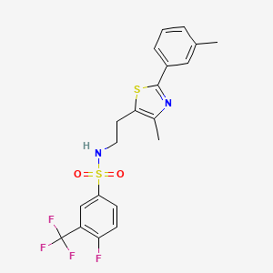 molecular formula C20H18F4N2O2S2 B2583488 4-fluoro-N-[2-[4-methyl-2-(3-methylphenyl)-1,3-thiazol-5-yl]ethyl]-3-(trifluoromethyl)benzenesulfonamide CAS No. 873010-41-4
