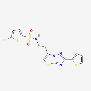 molecular formula C14H11ClN4O2S4 B2583494 5-氯-N-(2-(2-(噻吩-2-基)噻唑并[3,2-b][1,2,4]三唑-6-基)乙基)噻吩-2-磺酰胺 CAS No. 946357-44-4