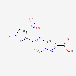 molecular formula C11H8N6O4 B2583500 5-(1-Methyl-4-nitro-1H-pyrazol-3-yl)pyrazolo[1,5-a]pyrimidin-2-carbonsäure CAS No. 1004727-48-3