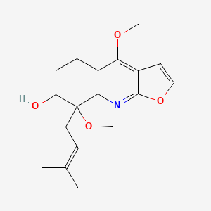 molecular formula C18H23NO4 B2583501 4,8-二甲氧基-8-(3-甲基-丁-2-烯基)-5,6,7,8-四氢-呋喃[2,3-b]喹啉-7-醇 CAS No. 312608-32-5